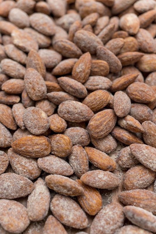 Close up of cinnamon glazed almonds