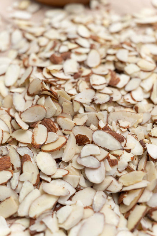 Close up of raw sliced almonds