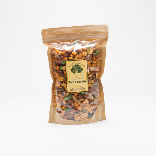 Packaged assorted nuts, corn and rice crackers