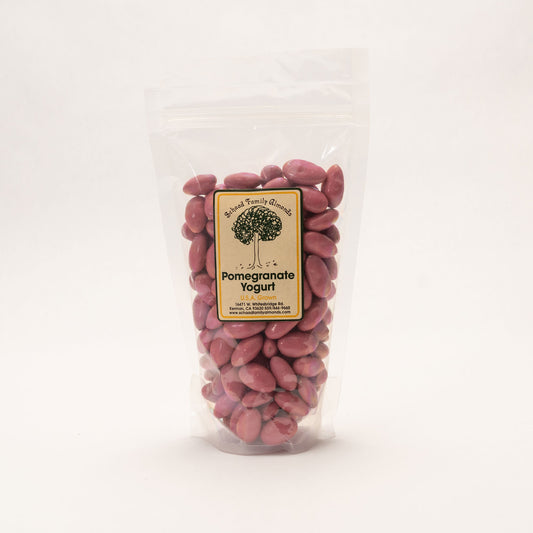 Clear bag filled with pomegranate yogurt candied almonds