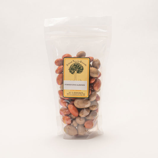 Clear bag filled with pumpkin spice almonds