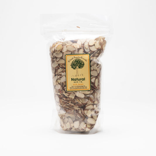 Clear bag of raw sliced almonds
