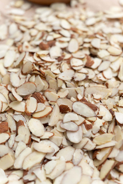 Close up of raw sliced almonds