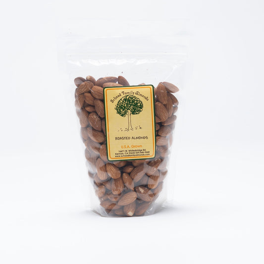 Clear bag of roasted almonds