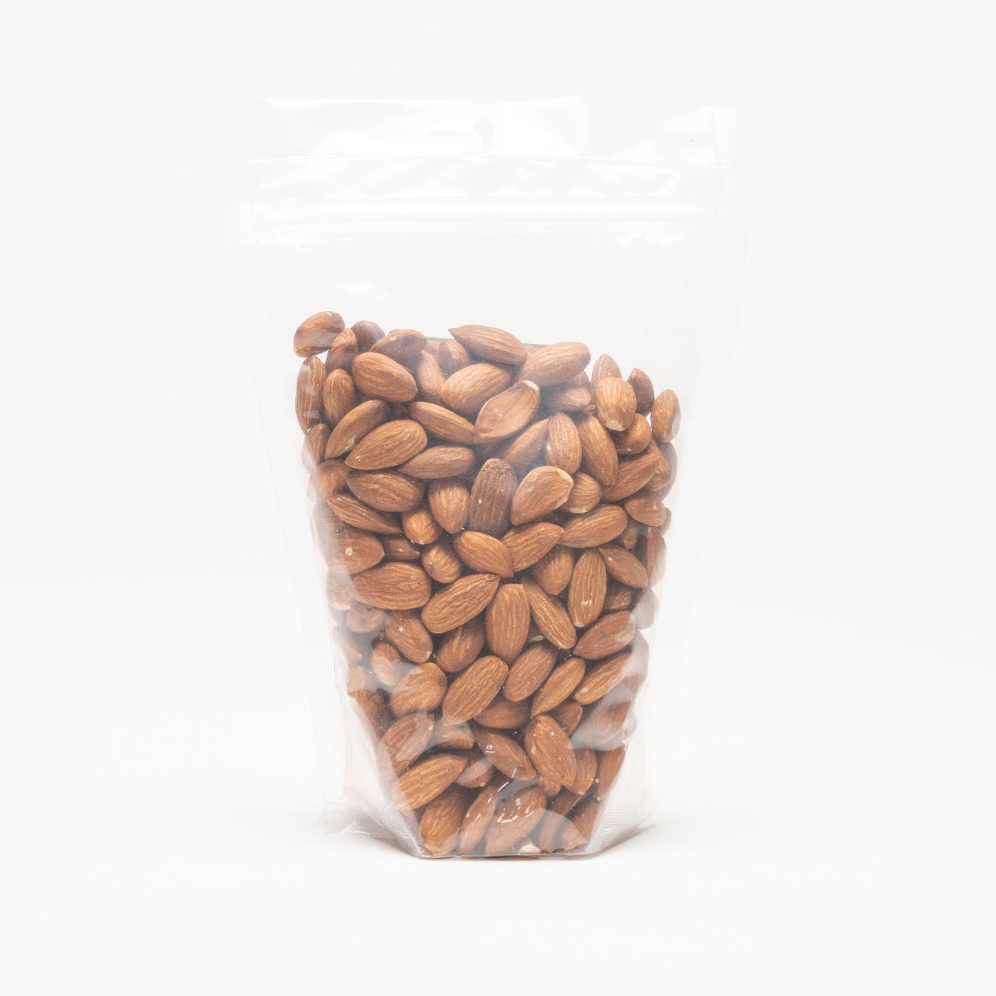 Clear bag filled with dry roasted almonds