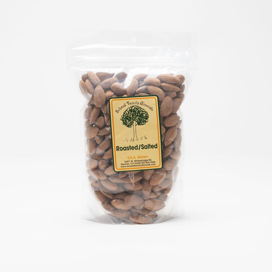 Clear bag of roasted and salted almonds
