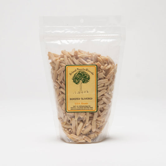 Clear bag of roasted slivered almonds