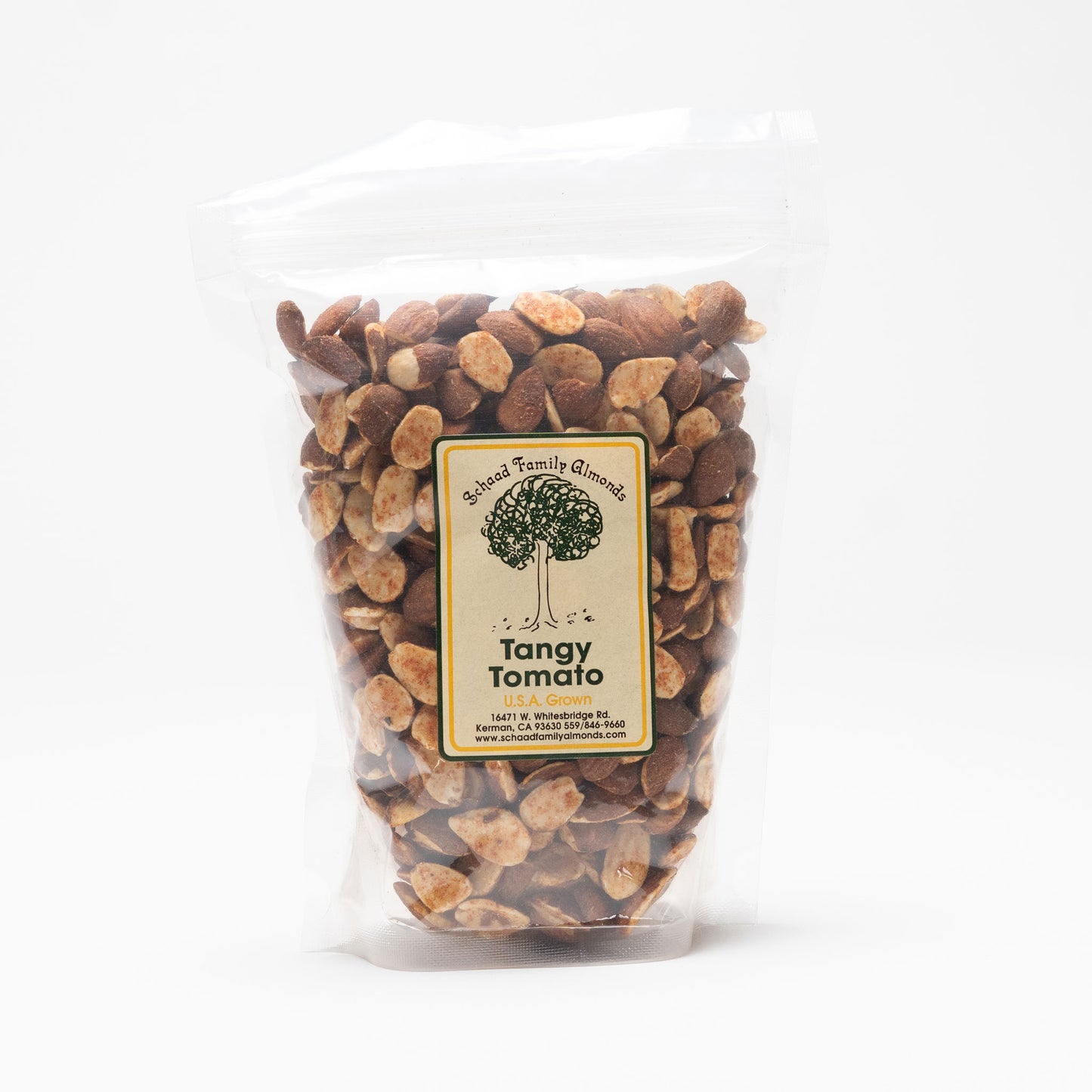 Clear bag of tangy tomato almonds