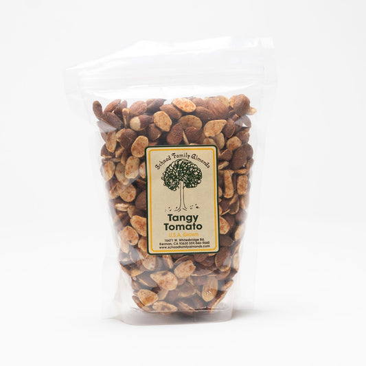 Clear bag of tangy tomato almonds