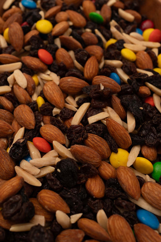 Close up of almond trail mix