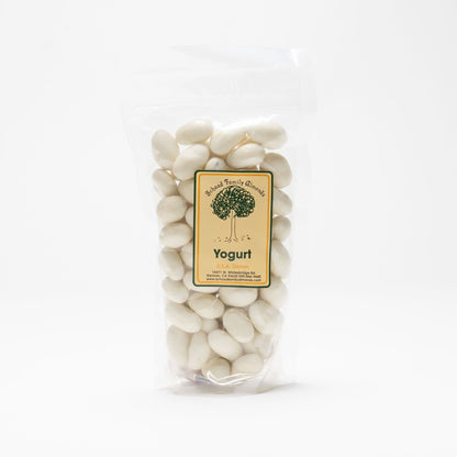 Clear bag of yogurt covered almonds