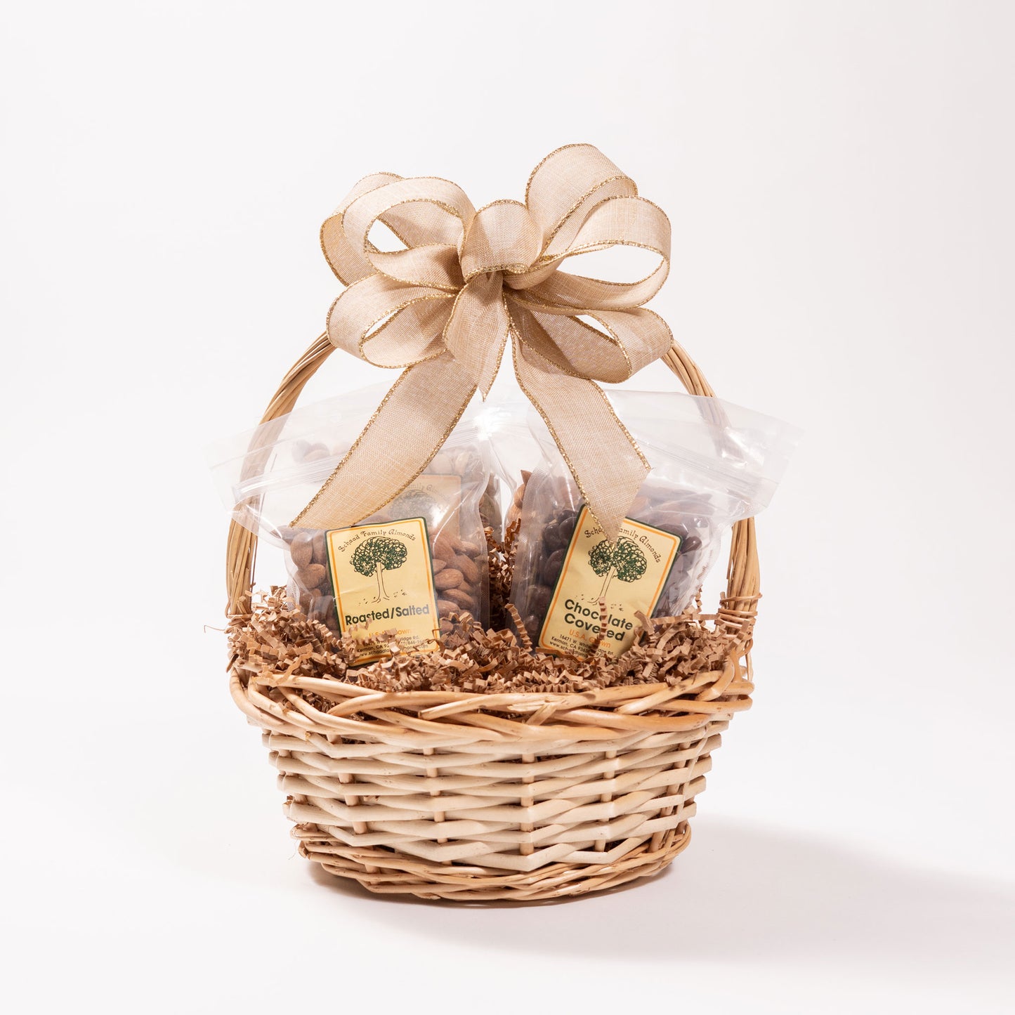 Gift basket with four products on a white background
