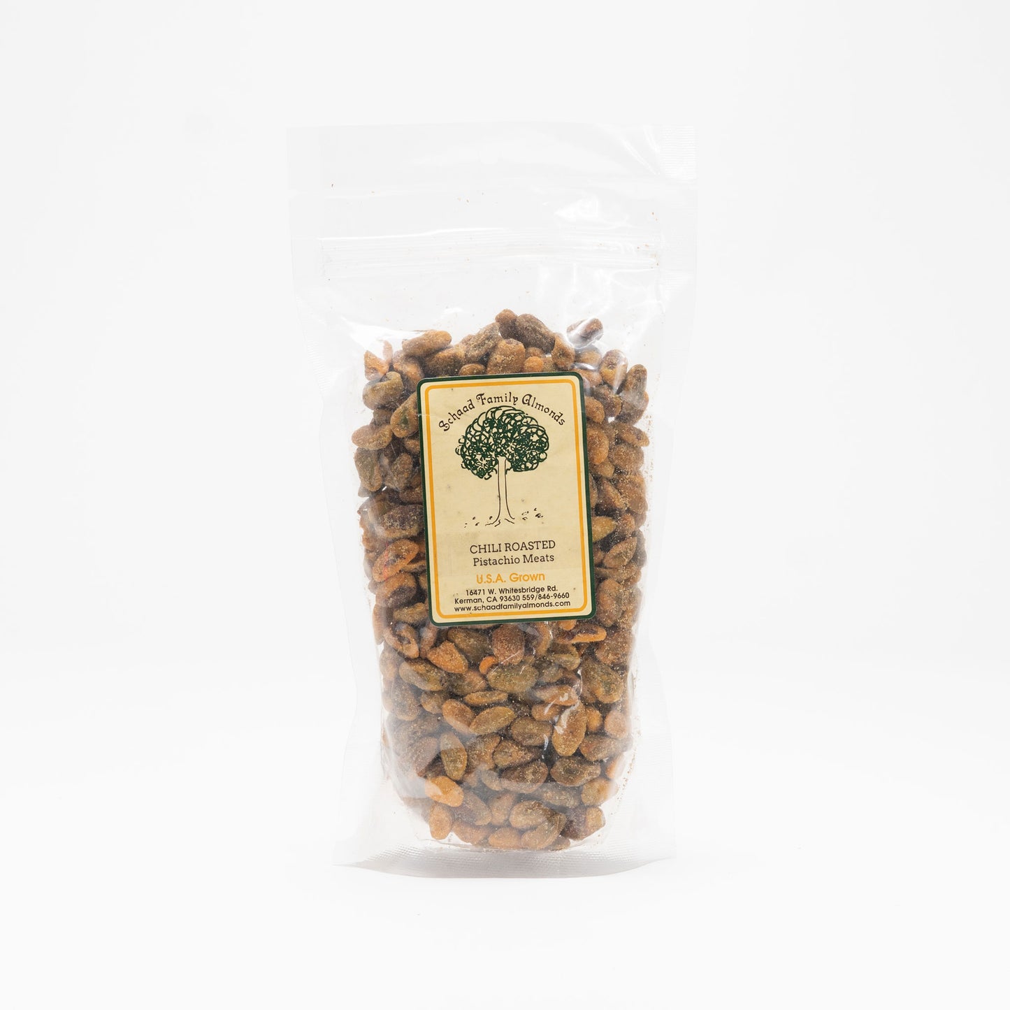 Clear bag of unshelled chili roasted pistachios
