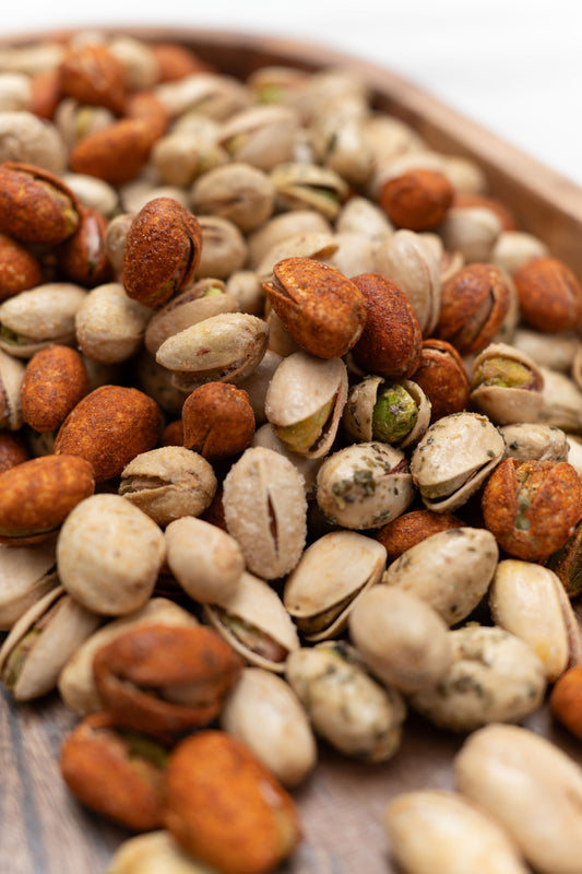 Close up of mixed pistachio nuts