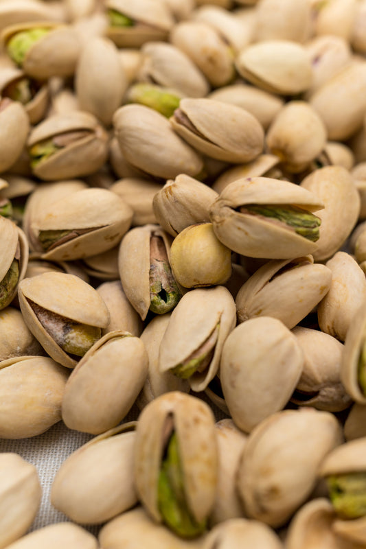 Close up of raw unsalted pistachios