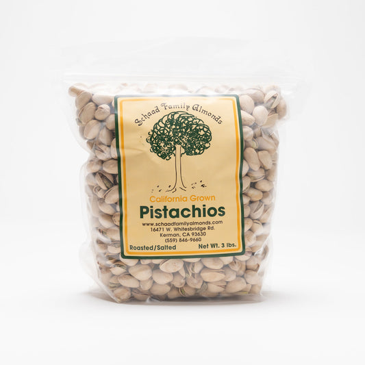 3lb clear bag of roasted and salted pistachios
