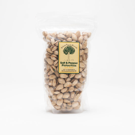 Clear bag of salt and pepper pistachios