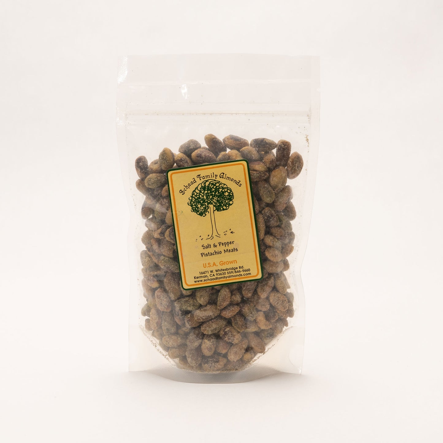 Clear bag filled with salt and pepper pistachio meats