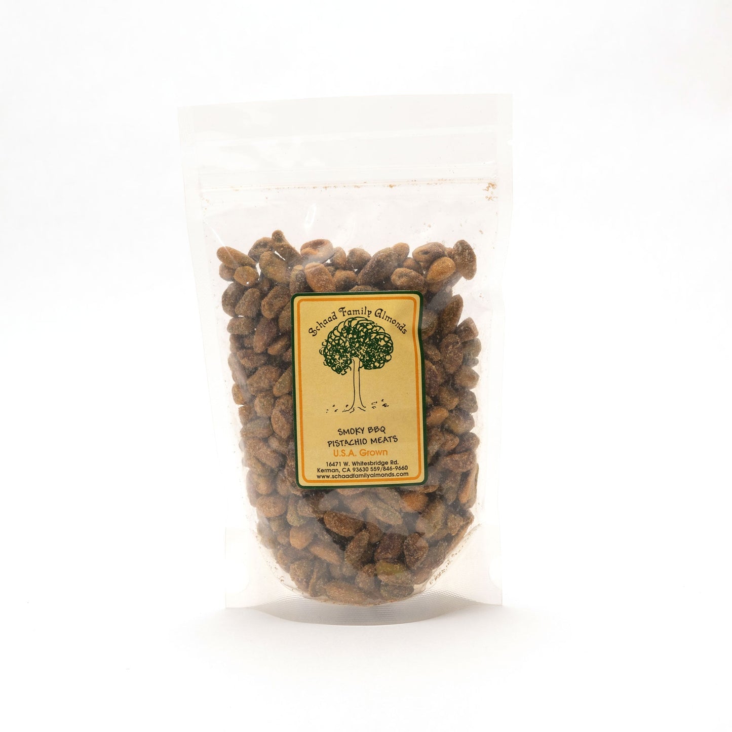 Clear bag of unshelled smokey BBQ pistachios