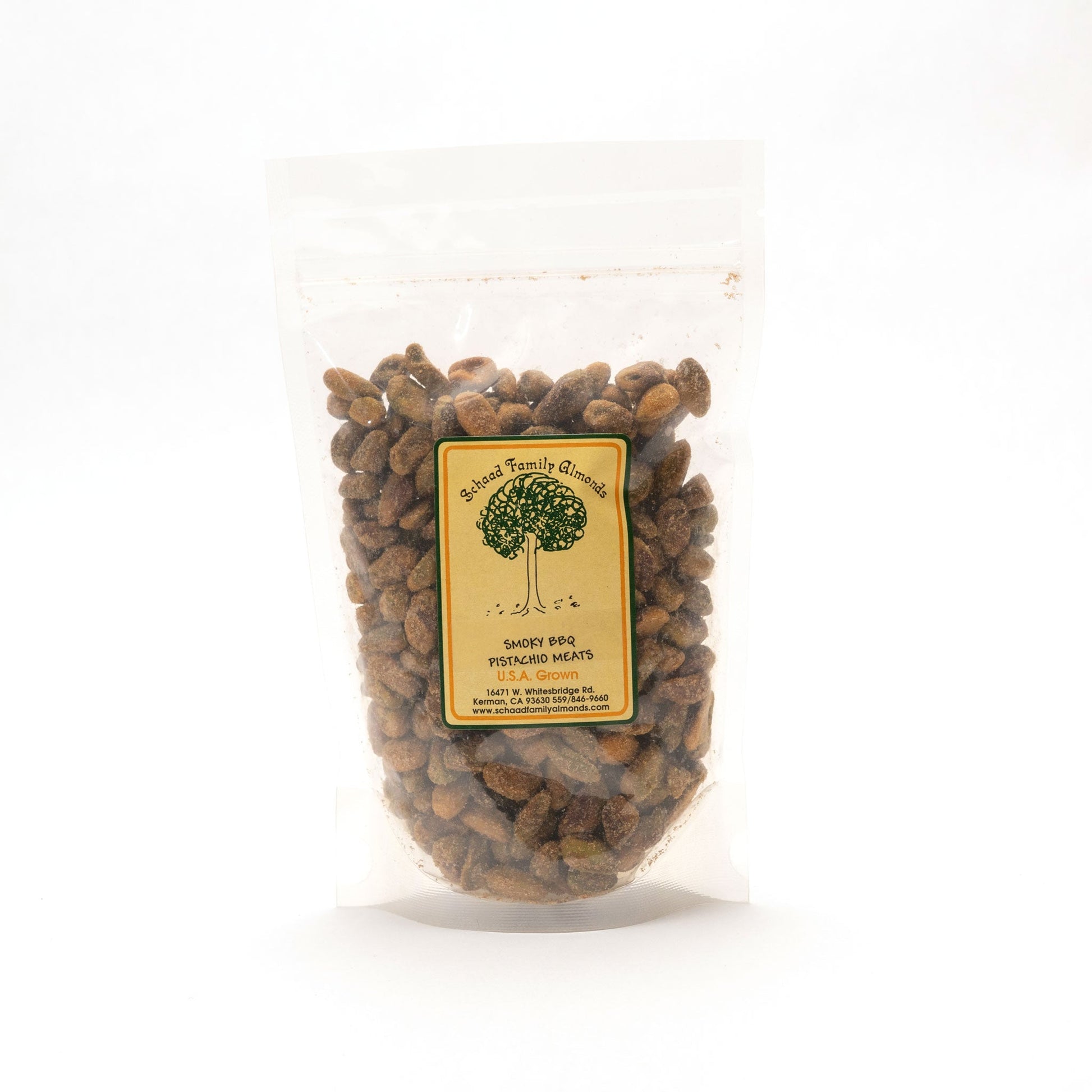 Clear bag of unshelled smokey BBQ pistachios