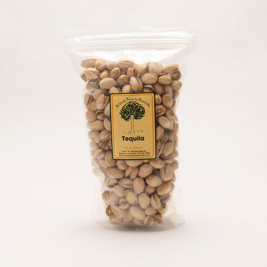 Clear bag filled with tequila flavored pistachios