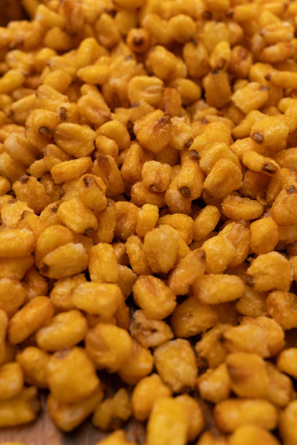 Close up of roasted and toasted corn nuggets