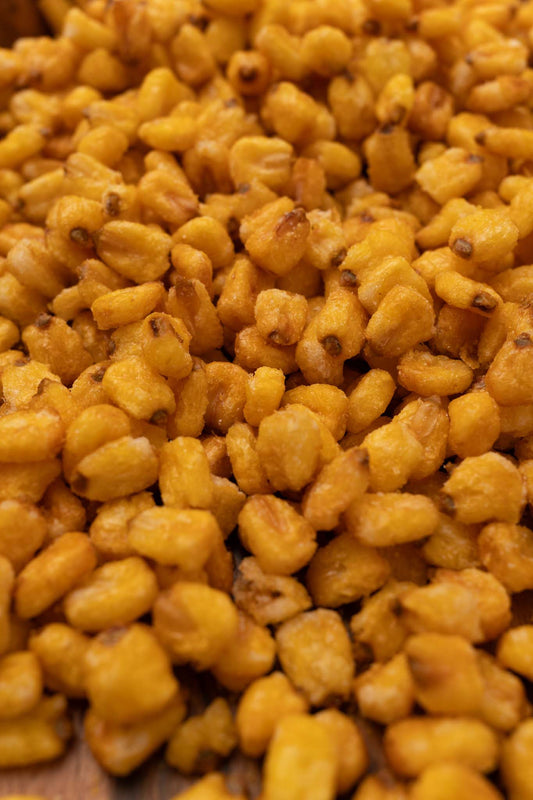 Close up of roasted and toasted corn nuggets