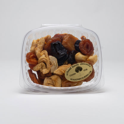 Dried mixed fruit in clear packaging