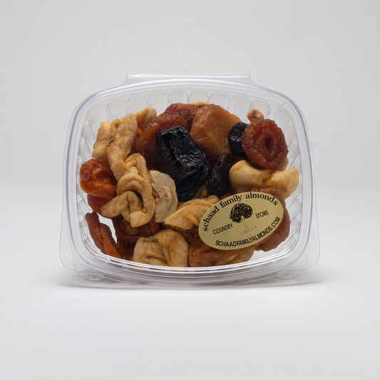 Dried mixed fruit in clear packaging
