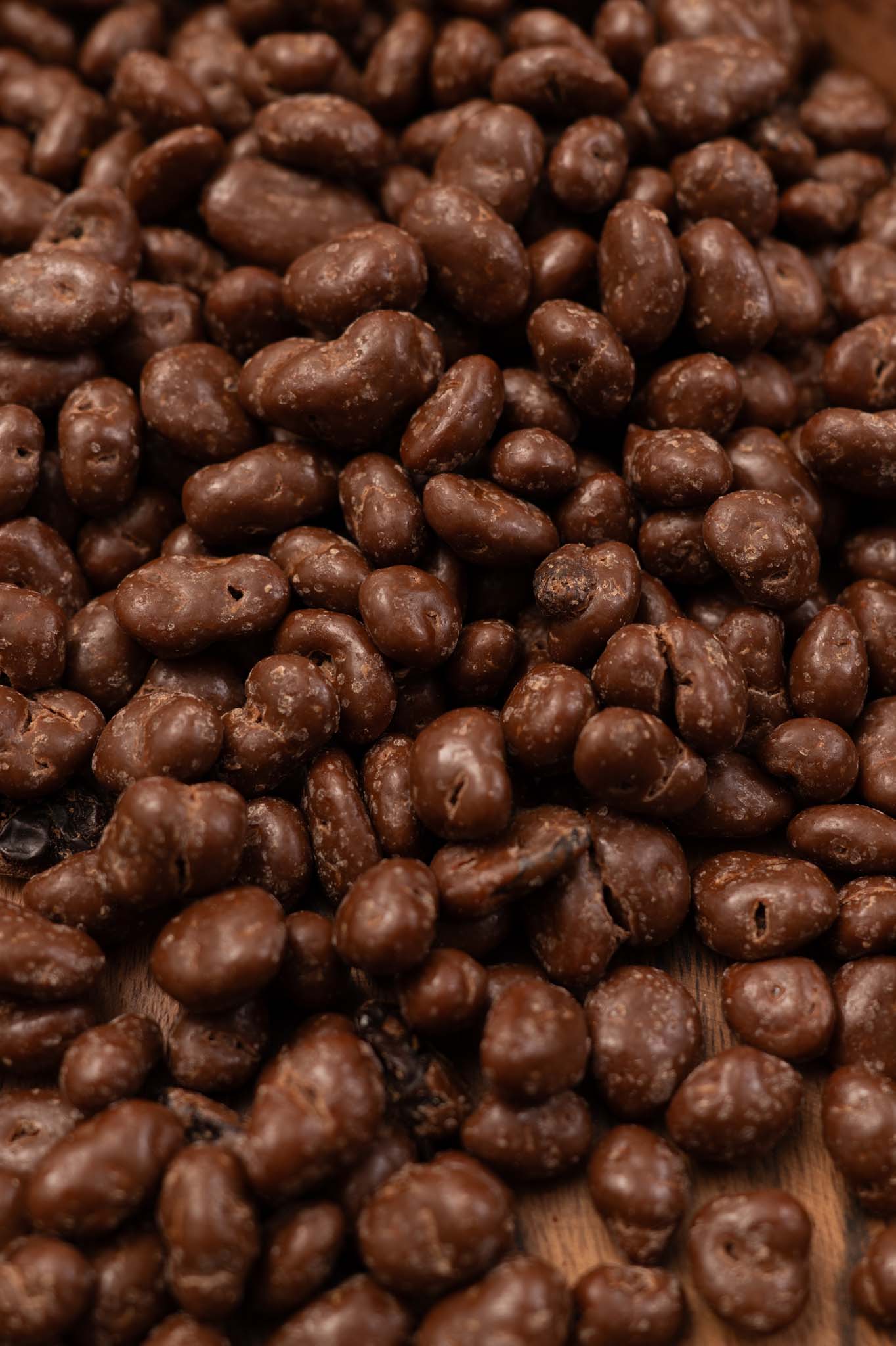 Close up of chocolate covered raisins