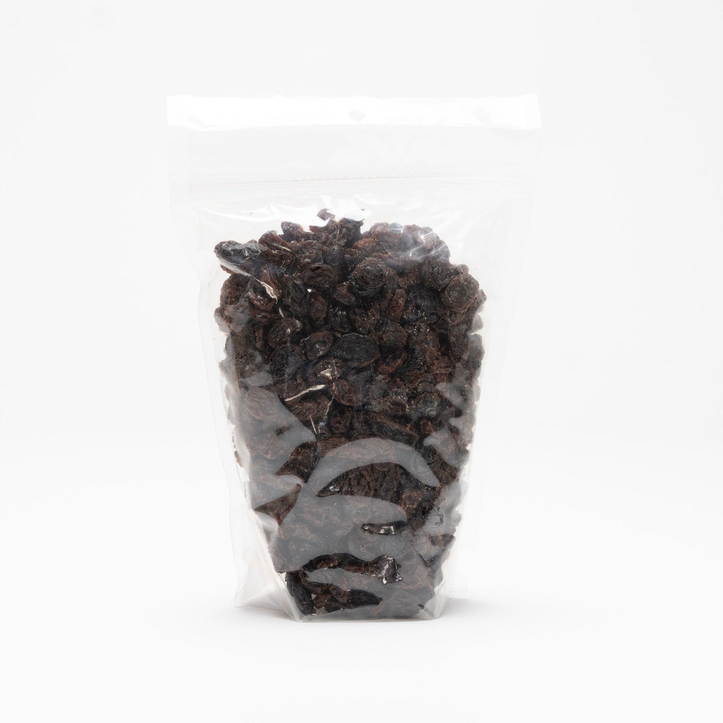 Back view of a clear bag of natural raisins