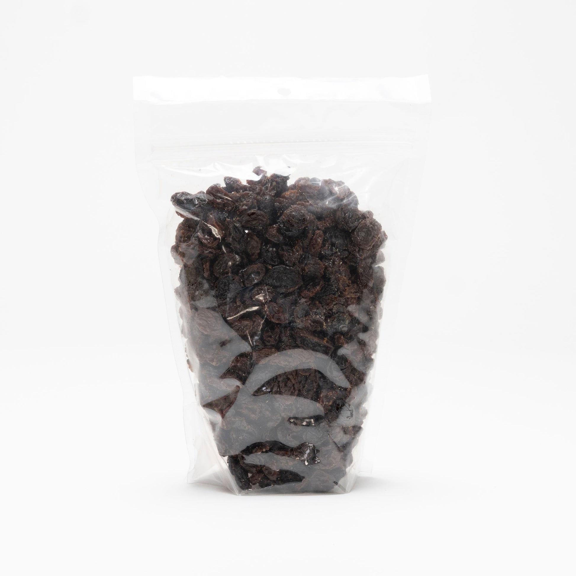 Back view of a clear bag of natural raisins