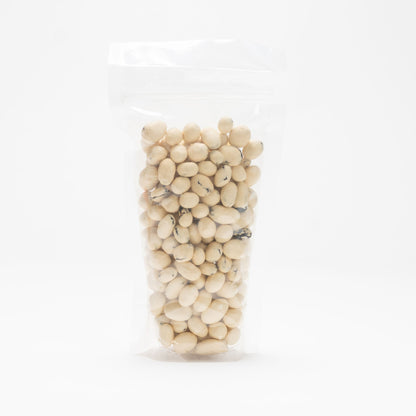 Back view of a clear bag of yogurt covered raisins