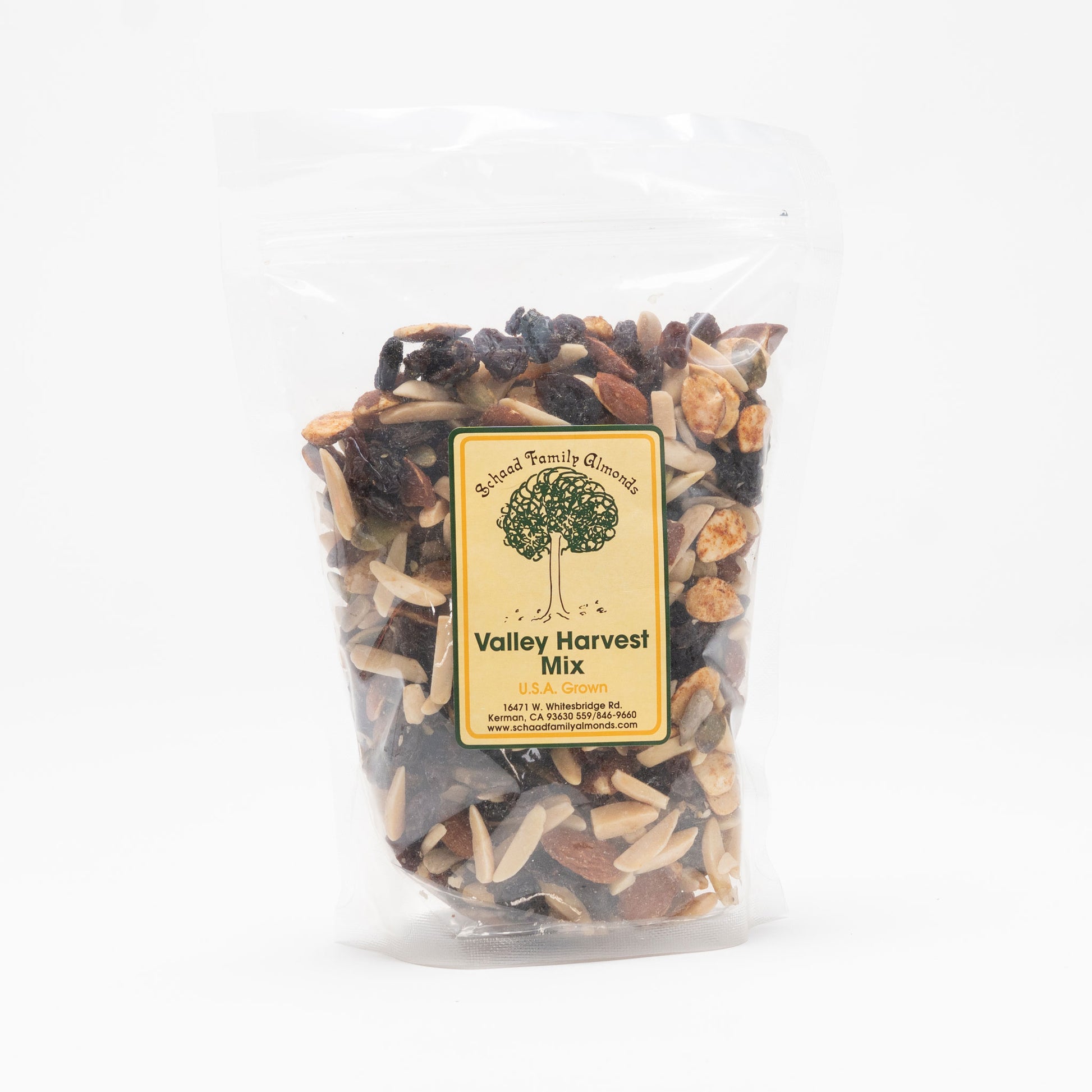 Clear bag of assorted nuts and raisins
